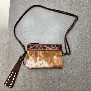 Myra Bag Brown and Tan Leather Clutch